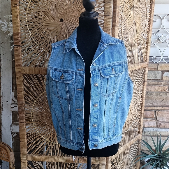 country seat Jackets & Blazers - Vintage Nuovo Country Seat Transwear 100% Cotton Seat Blue Denim Vest_Med
